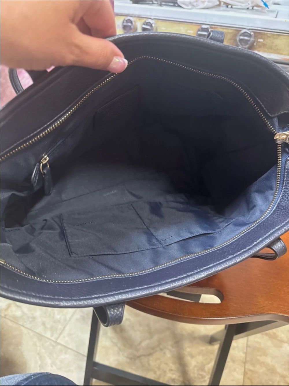 Coach Navy Pebbled Leather Tote Bag - Picture 2 of 4